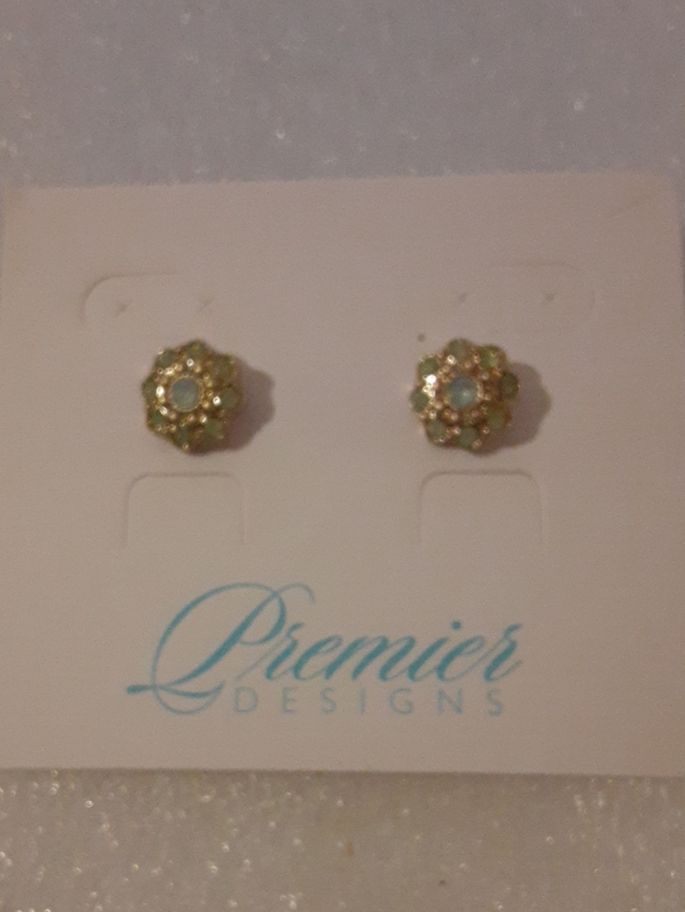 Premier Designs Gold-Tone Green Crystal Floral Stud Earrings